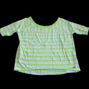 Hollister Hi-Lo Top Women's Neon Green Y2K Vintage Striped Shirt Size L